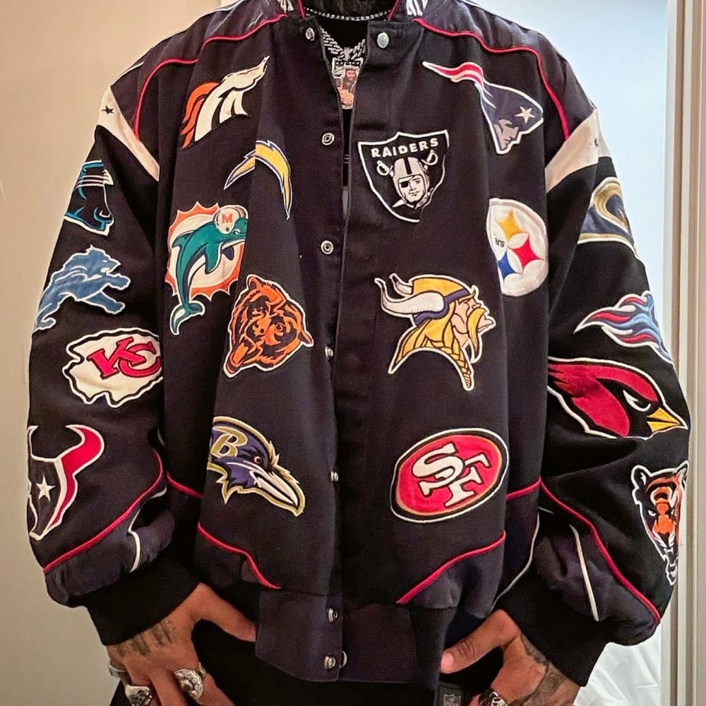 Retro NFL Patch Jacket with Team Logos | 4XL Very Rare | Dipset Y2K Baggy Era